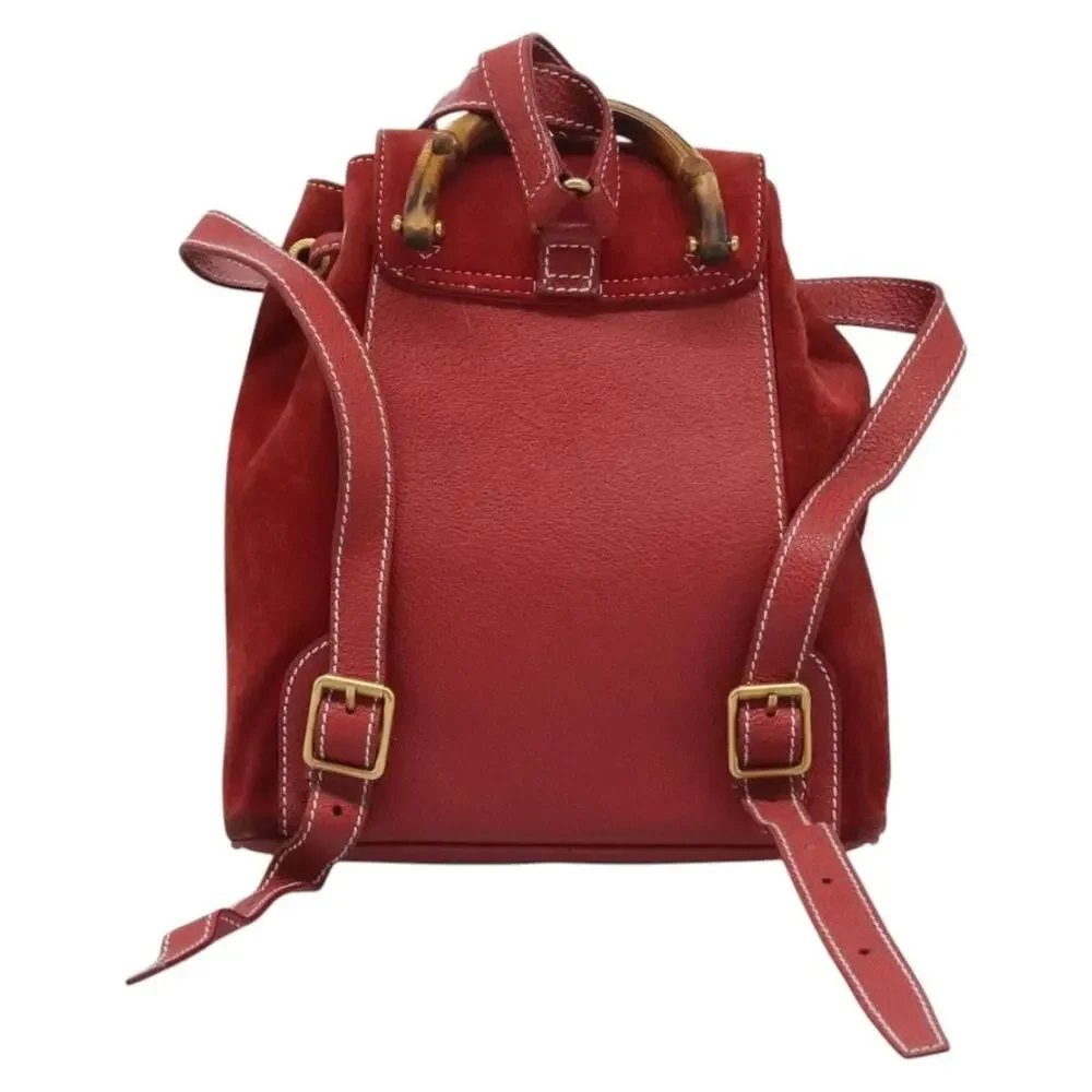 Gucci Bamboo Suede Leather Backpack Red